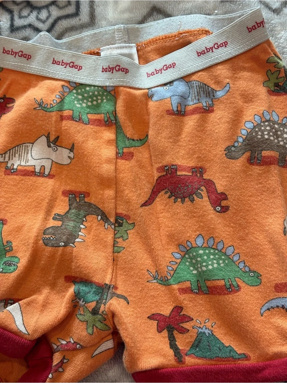 Vintage Y2K Baby GAP Orange Dinosaur Pajama Set with Red Trim 100% Cotton